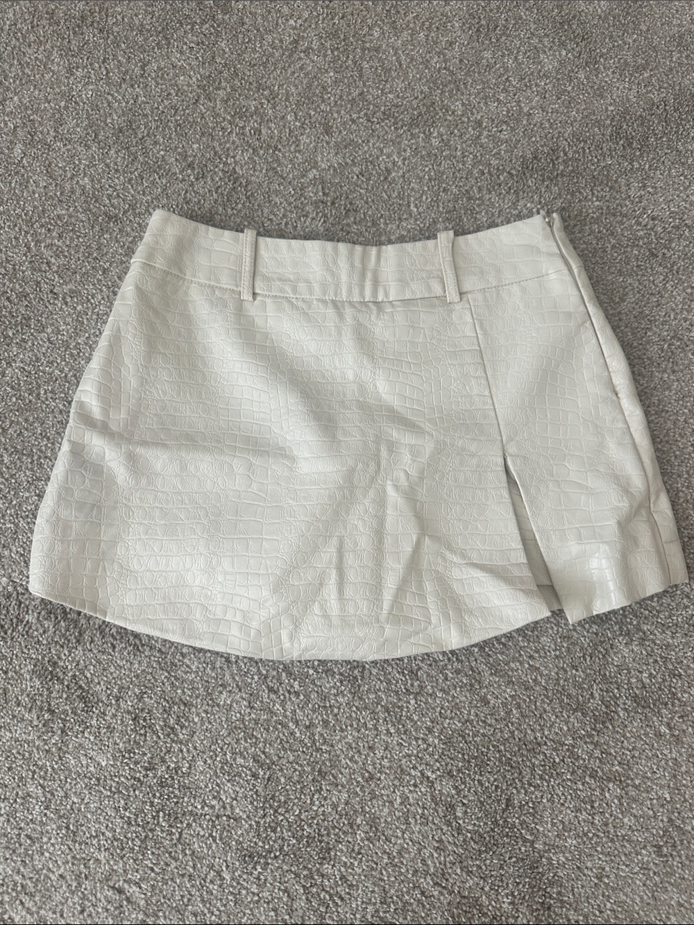 White Faux Croc Mini Skirt/Skort with Front Pleat